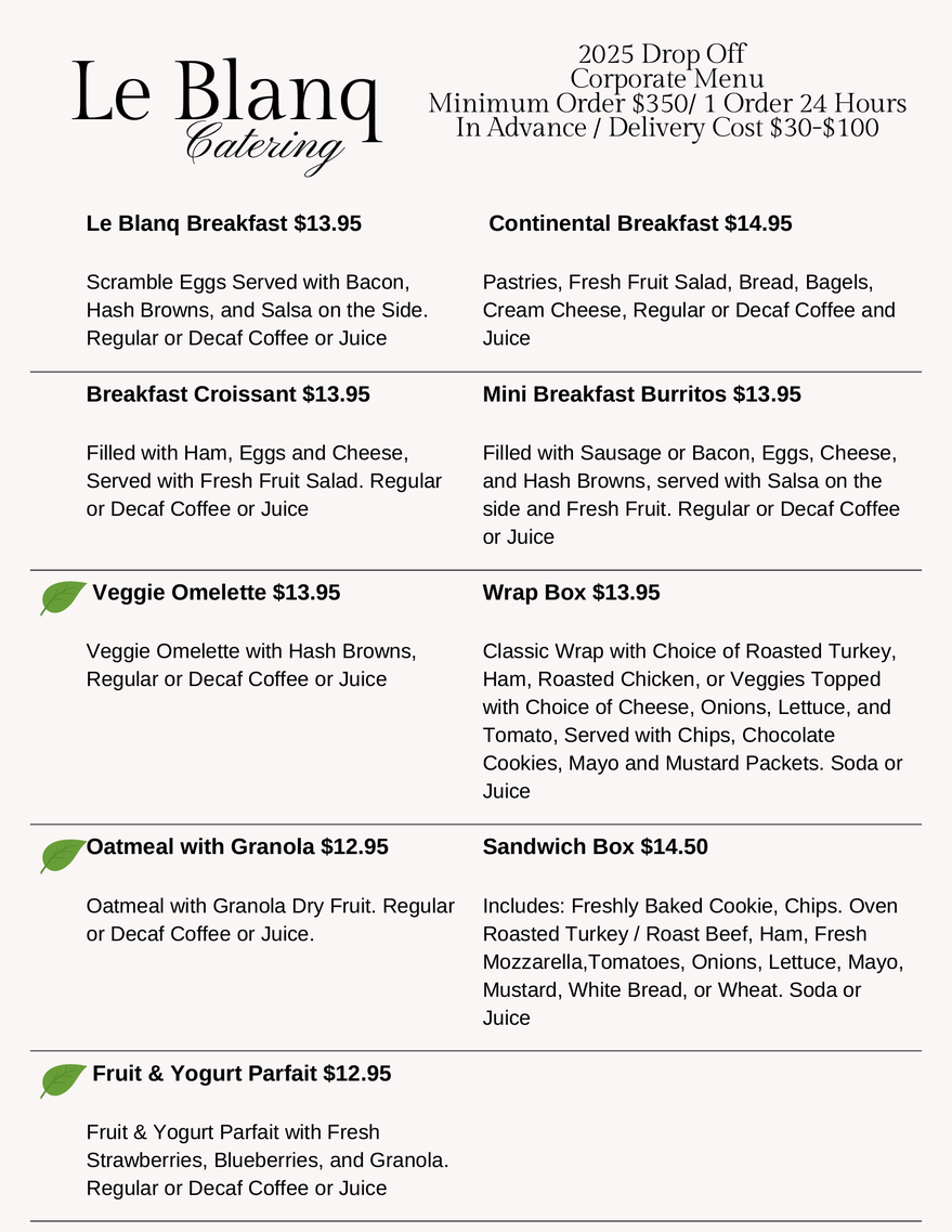 Corporate Menu