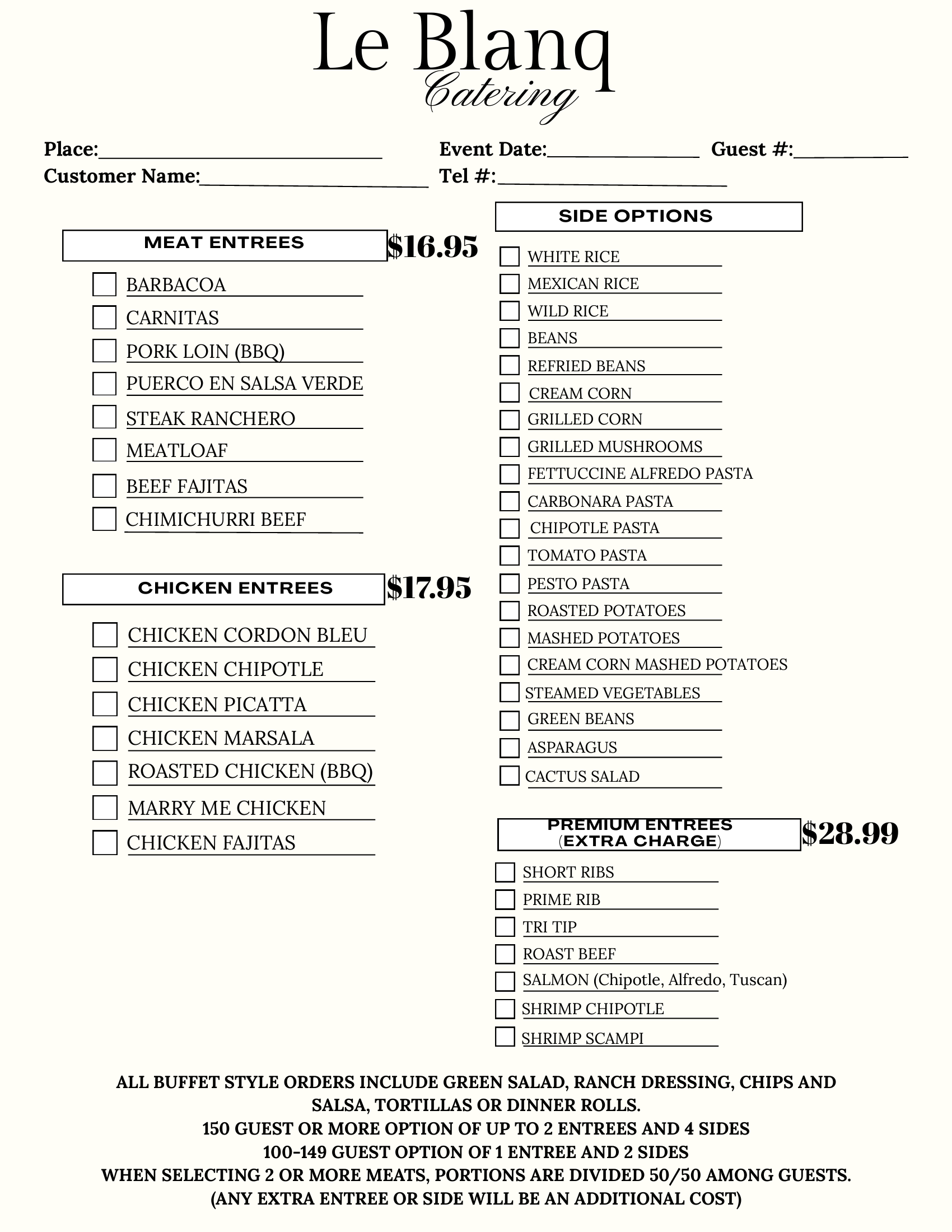 Catering Form